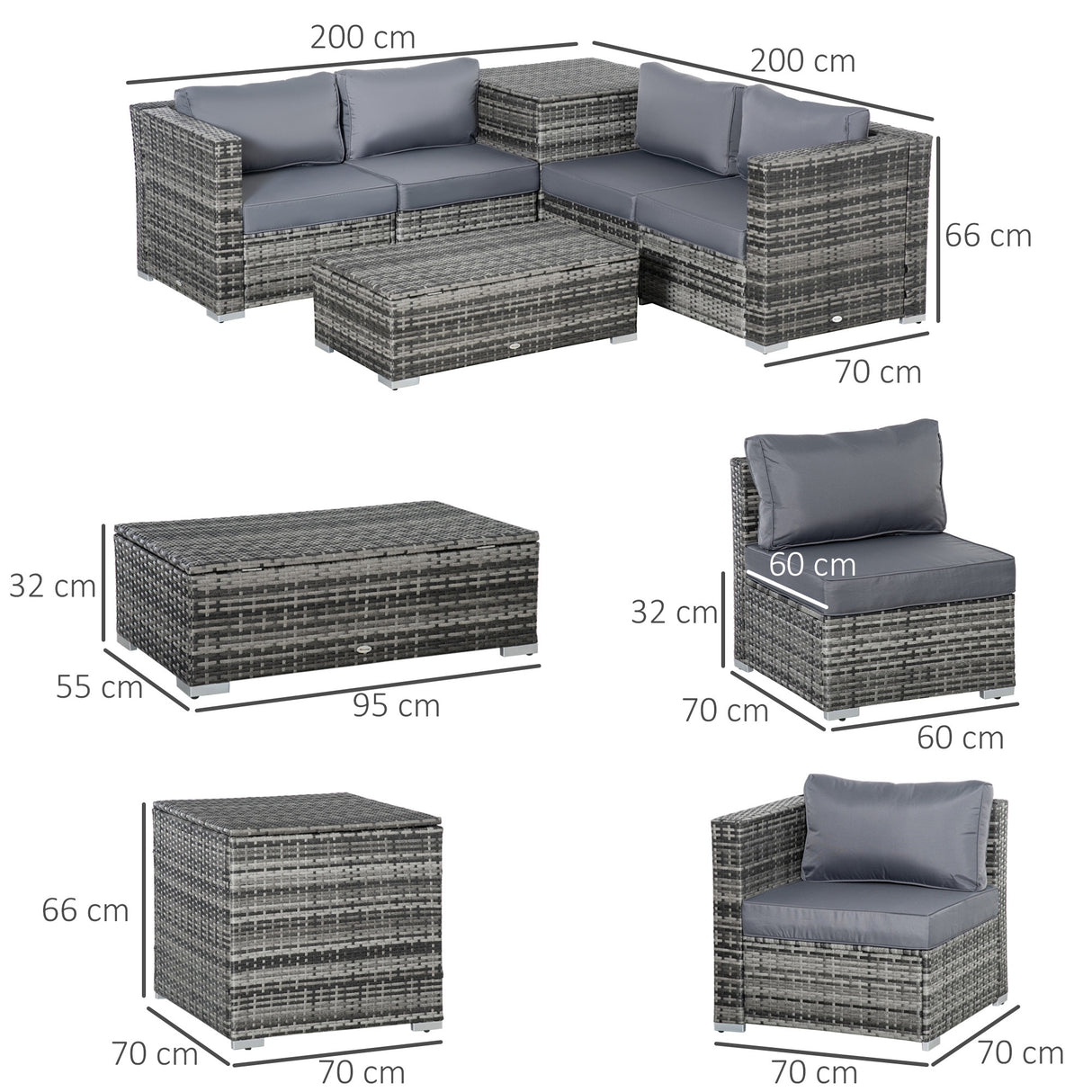 Poly Rattan Wicker 4 Pieces Garden Sofa Set With Storage Box and Glass Top Table - Velmora