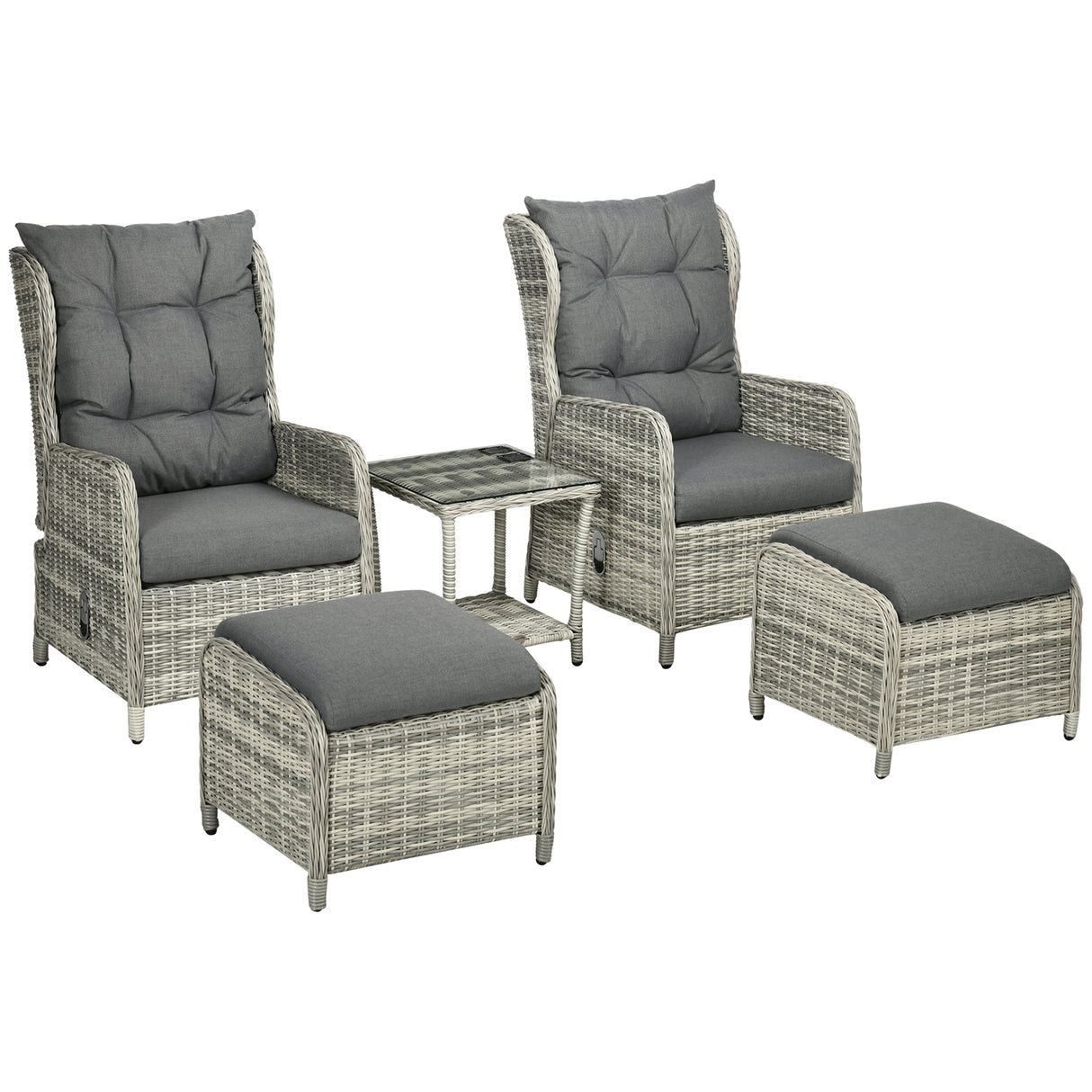 Poly Rattan Wicker 5 Pieces Garden Bistro Set With Reclining Armchairs - Velmora