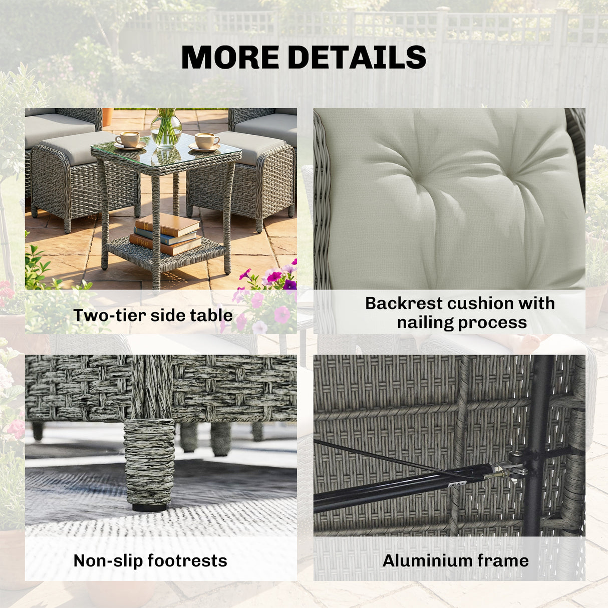 Poly Rattan Wicker 5 Pieces Garden Bistro Set With Reclining Armchairs - Velmora