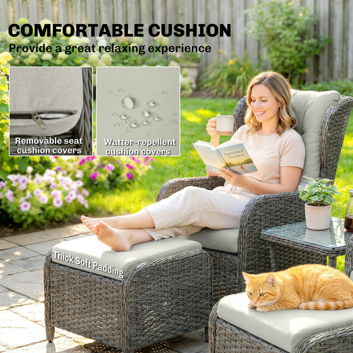 Poly Rattan Wicker 5 Pieces Garden Bistro Set With Reclining Armchairs - Velmora
