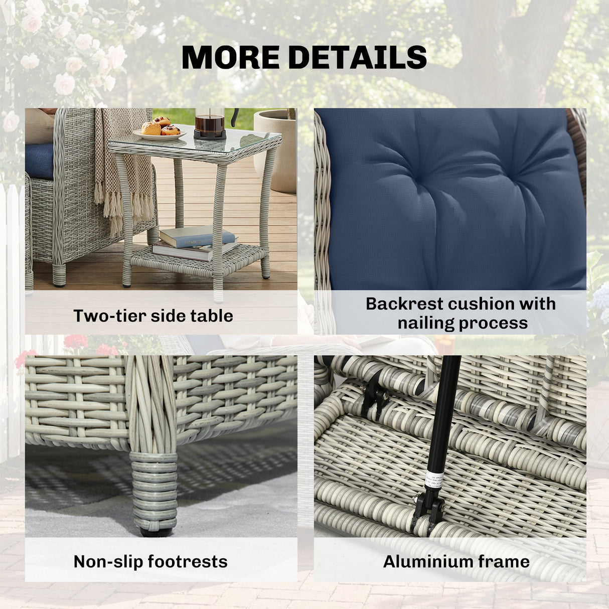 Poly Rattan Wicker 5 Pieces Garden Bistro Set With Reclining Armchairs - Velmora