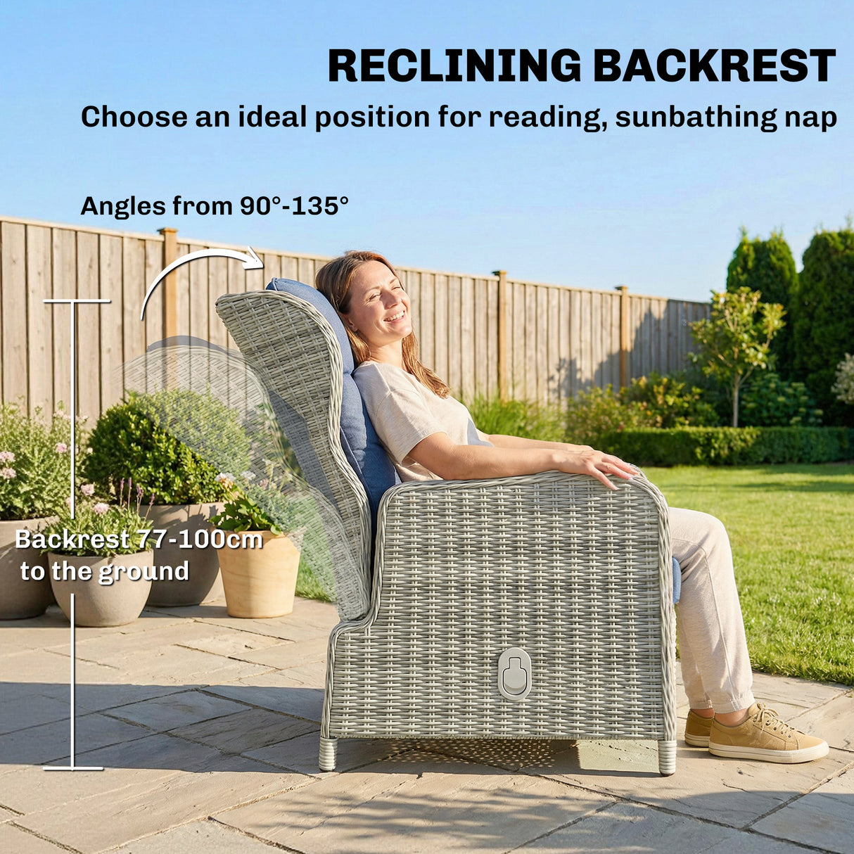 Poly Rattan Wicker 5 Pieces Garden Bistro Set With Reclining Armchairs - Velmora