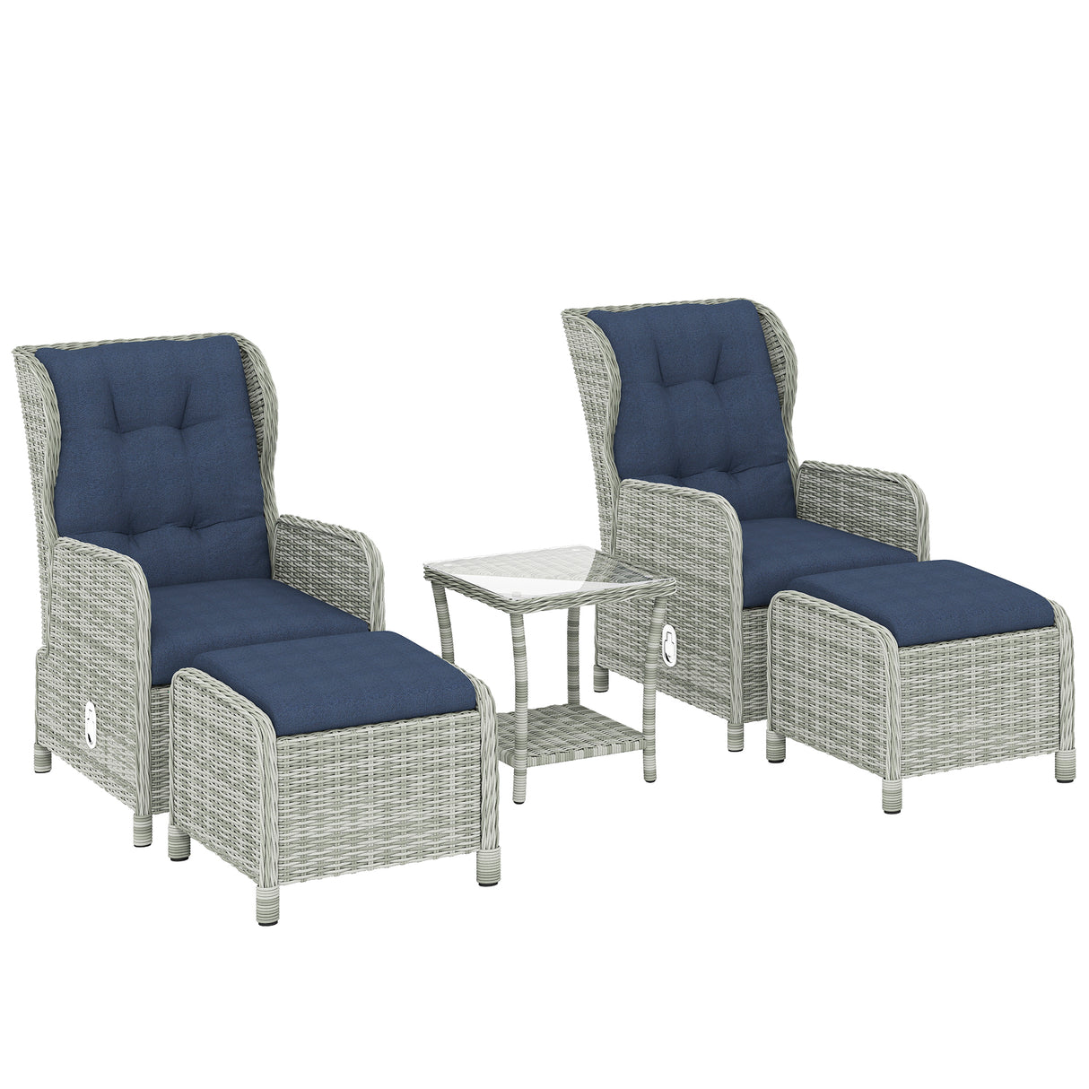 Poly Rattan Wicker 5 Pieces Garden Bistro Set With Reclining Armchairs - Velmora