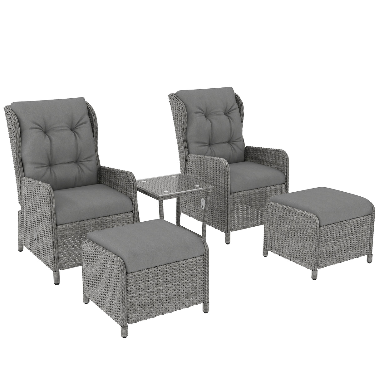 Poly Rattan Wicker 5 Pieces Garden Bistro Set With Reclining Armchairs - Velmora