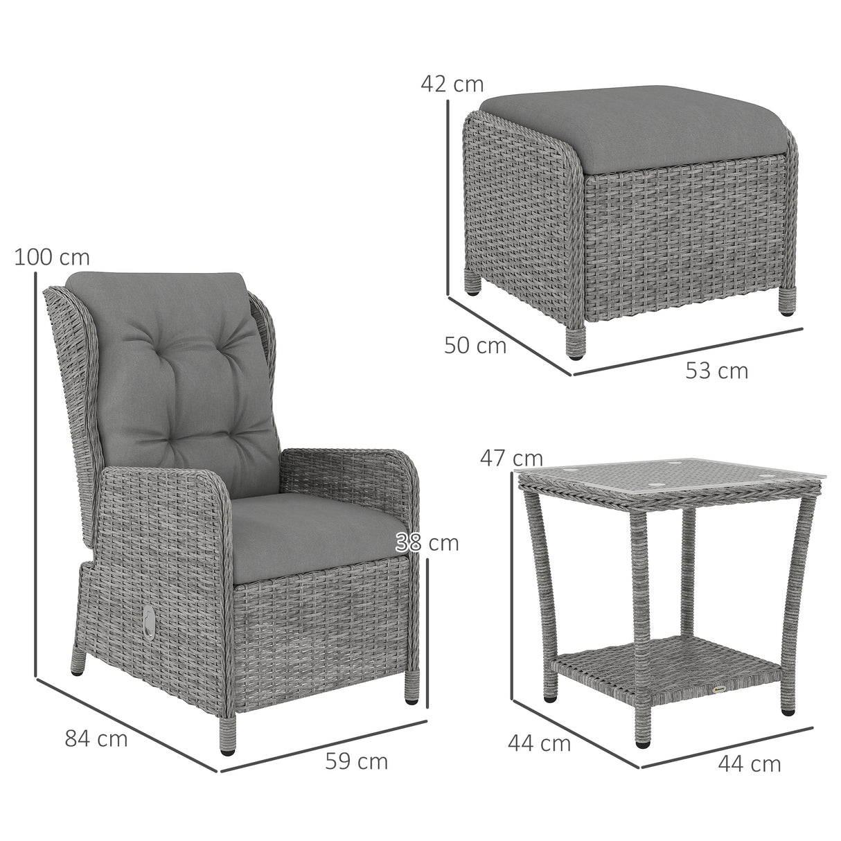 Poly Rattan Wicker 5 Pieces Garden Bistro Set With Reclining Armchairs - Velmora