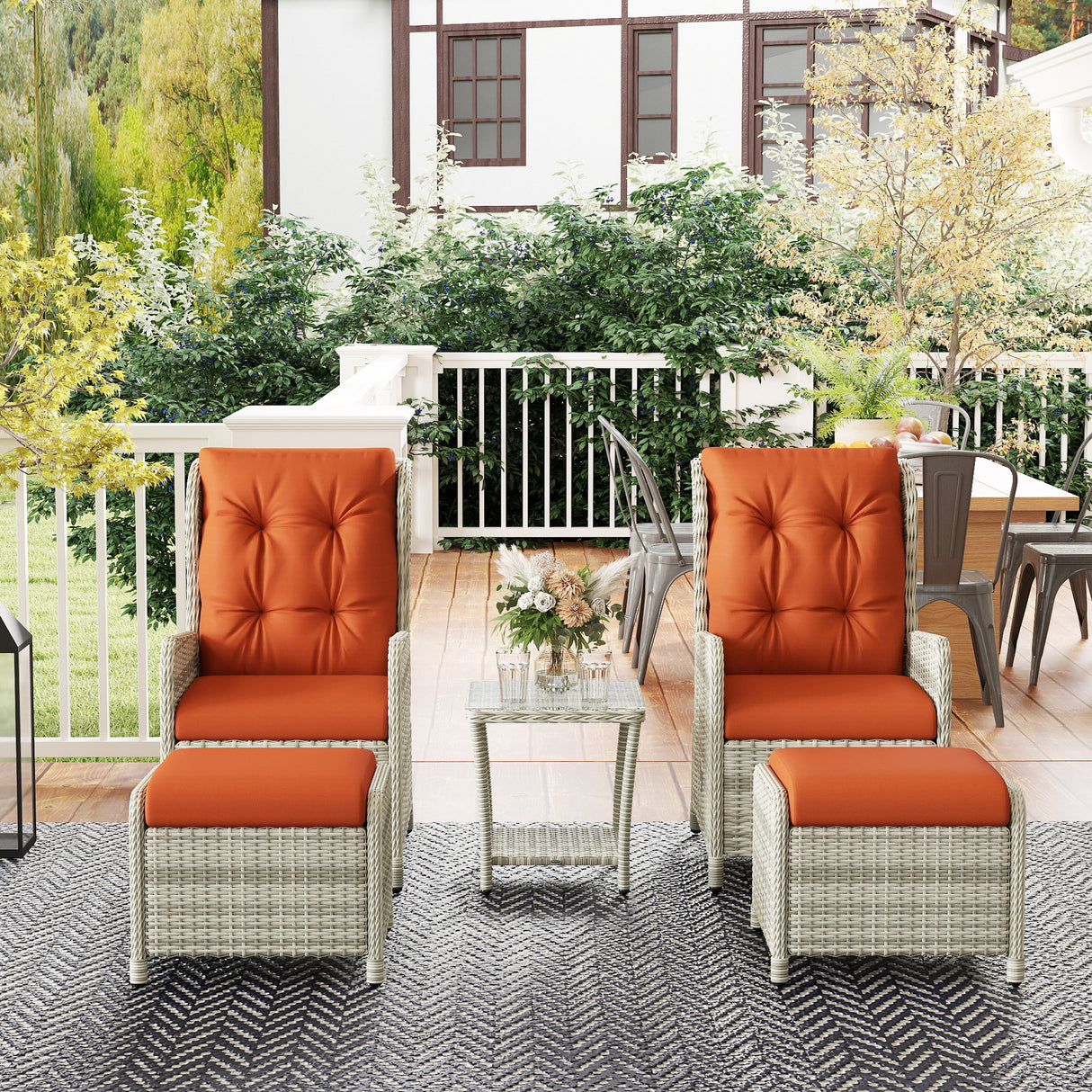 Poly Rattan Wicker 5 Pieces Garden Bistro Set With Reclining Armchairs - Velmora