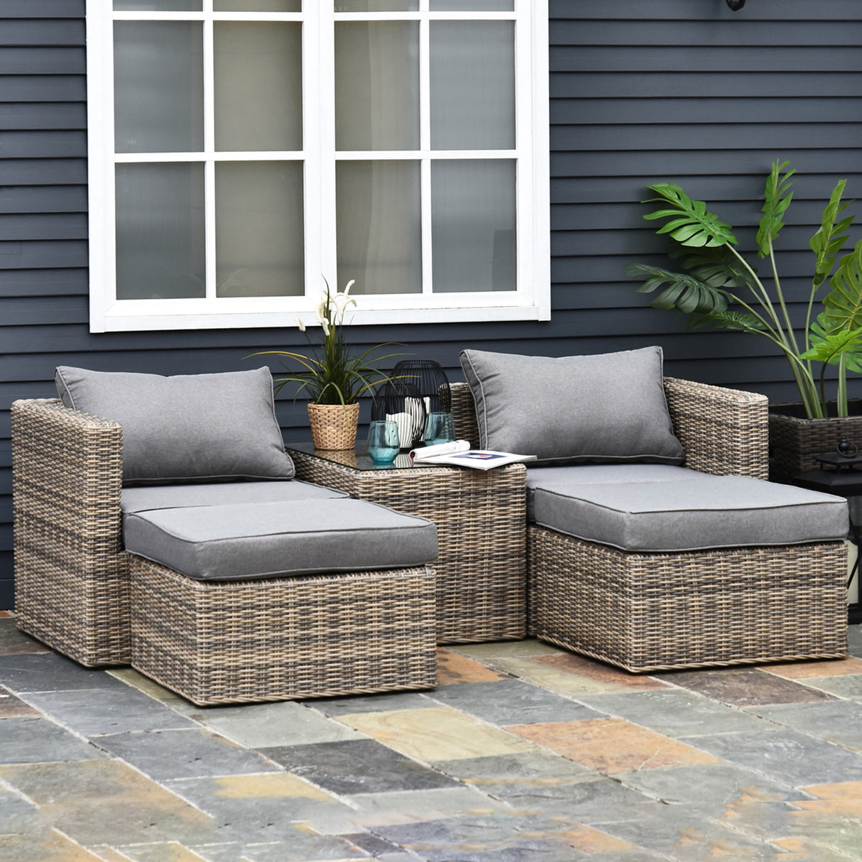 Poly Rattan Wicker 5 Pieces Garden Sofa Set in Aluminium Frame - Velmora