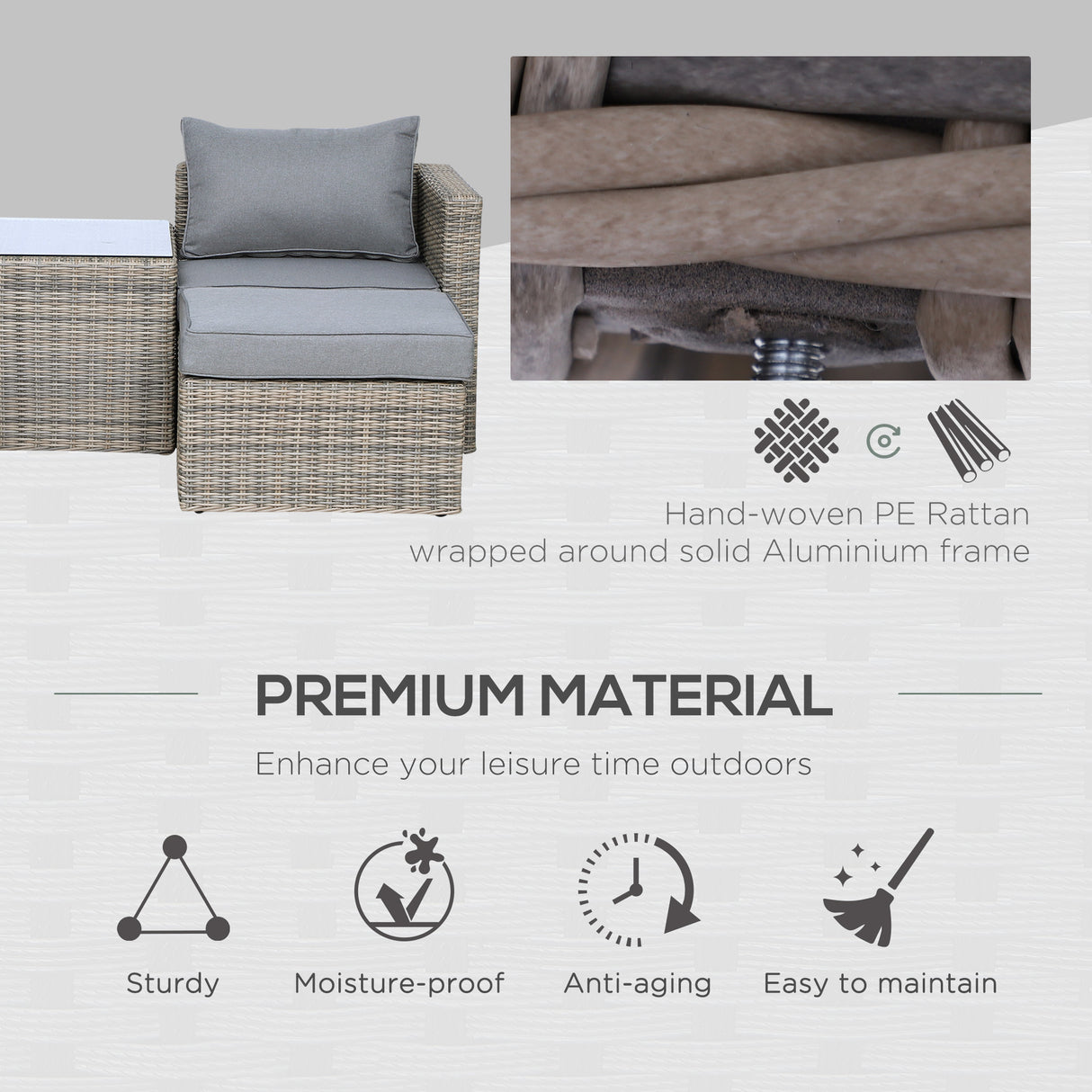 Poly Rattan Wicker 5 Pieces Garden Sofa Set in Aluminium Frame - Velmora