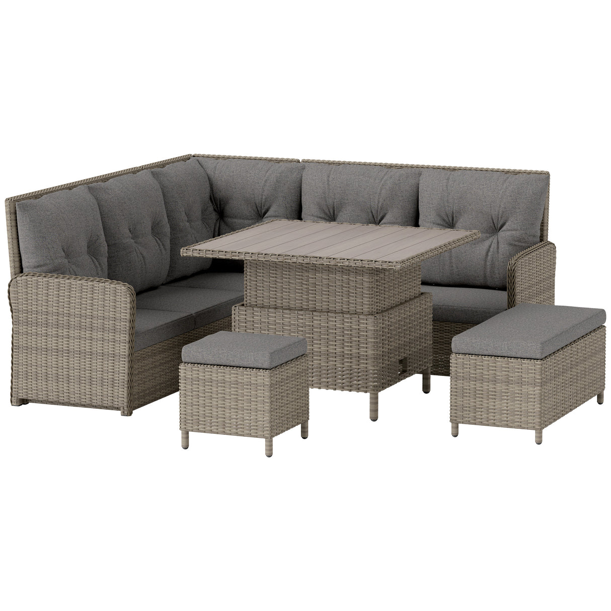 Poly Rattan Wicker 6 Pieces Garden Sofa Set and Liftable Coffee Table - Velmora