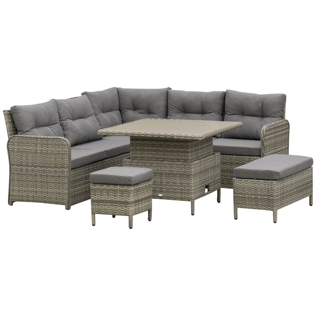 Poly Rattan Wicker 6 Pieces Garden Sofa Set and Liftable Coffee Table - Velmora
