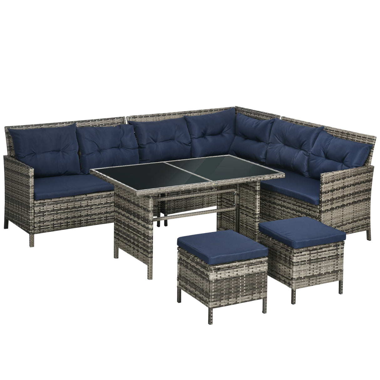 Poly Rattan Wicker 7 Seater Garden Sofa Set With Glass Table - Velmora