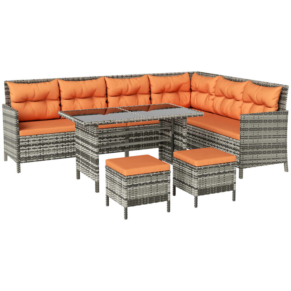 Poly Rattan Wicker 7 Seater Garden Sofa Set With Glass Table - Velmora