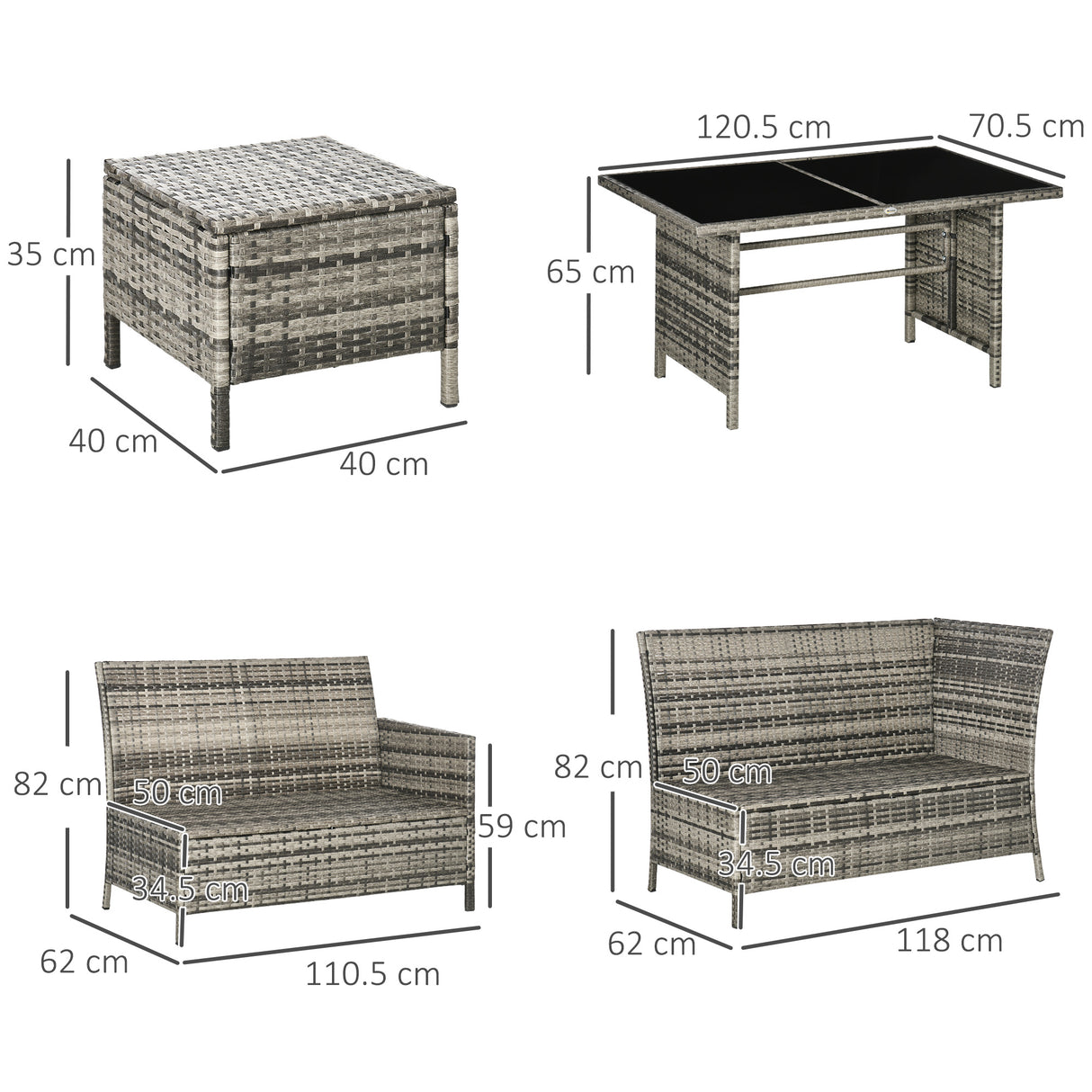 Poly Rattan Wicker 7 Seater Garden Sofa Set With Glass Table - Velmora