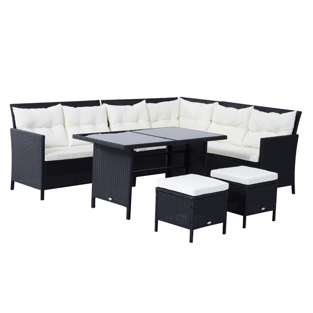 Poly Rattan Wicker 7 Seater Garden Sofa Set With Glass Table - Velmora