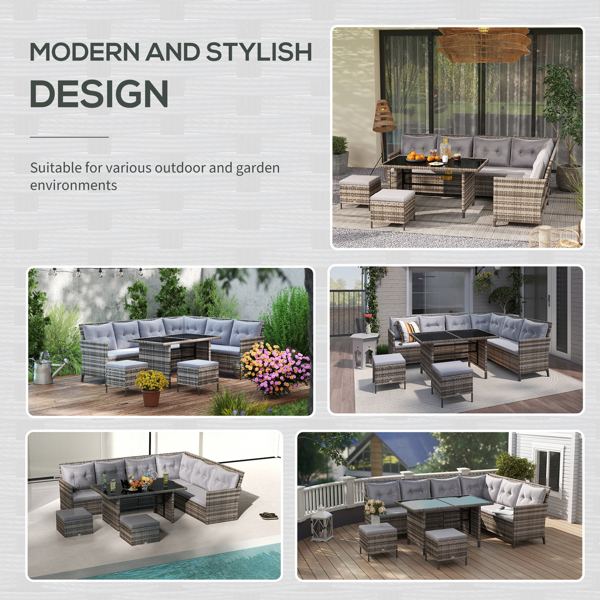 Poly Rattan Wicker 7 Seater Garden Sofa Set With Glass Table - Velmora