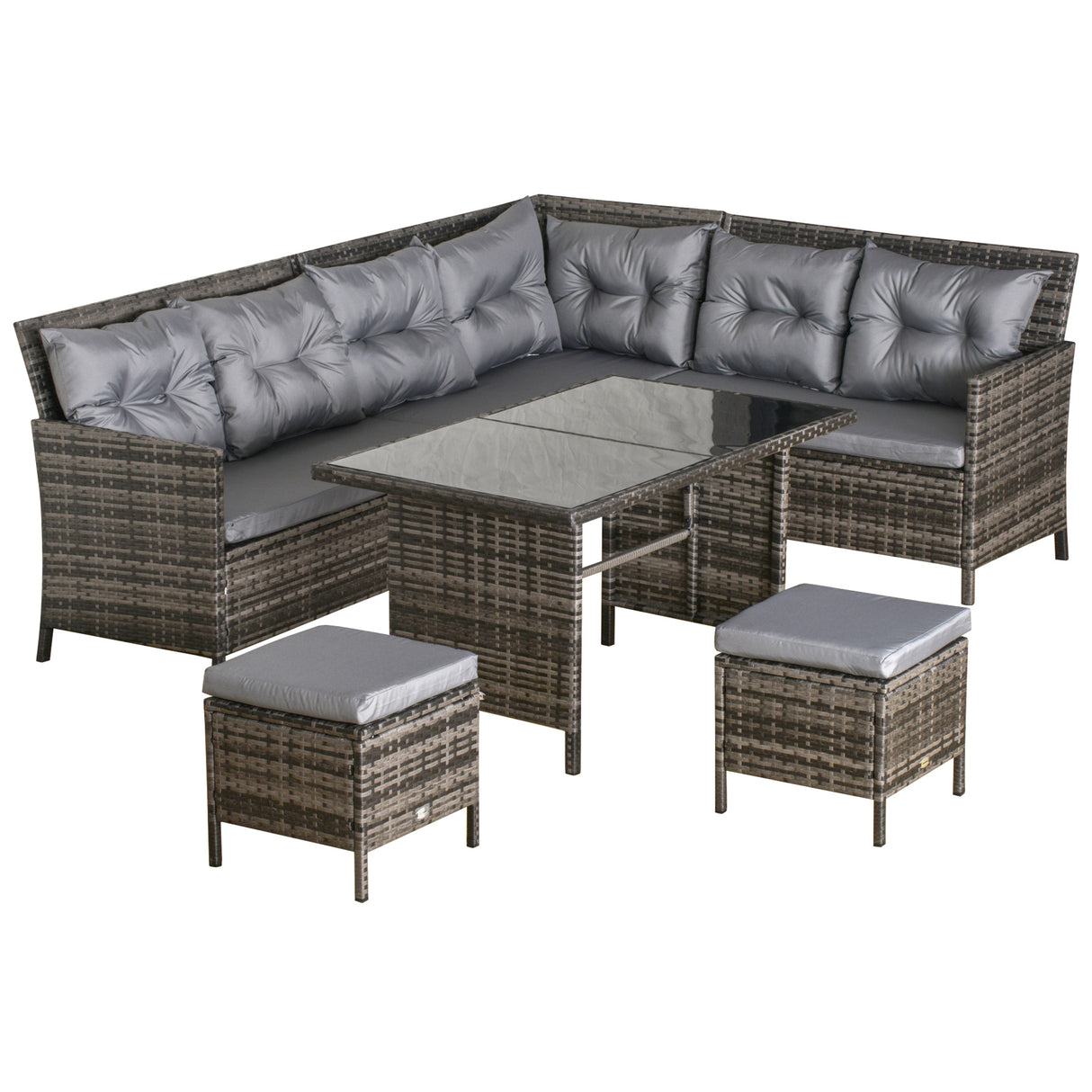 Poly Rattan Wicker 7 Seater Garden Sofa Set With Glass Table - Velmora