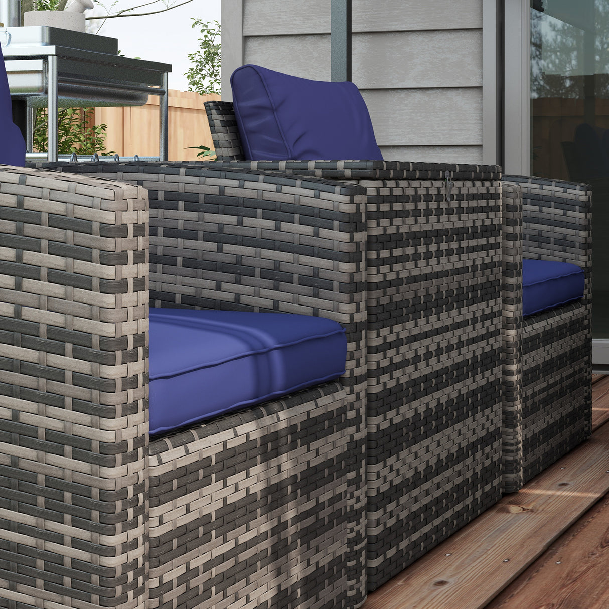 Poly Rattan Wicker 7 Seater Garden Sofa Set With Storage Coffee Table - Velmora