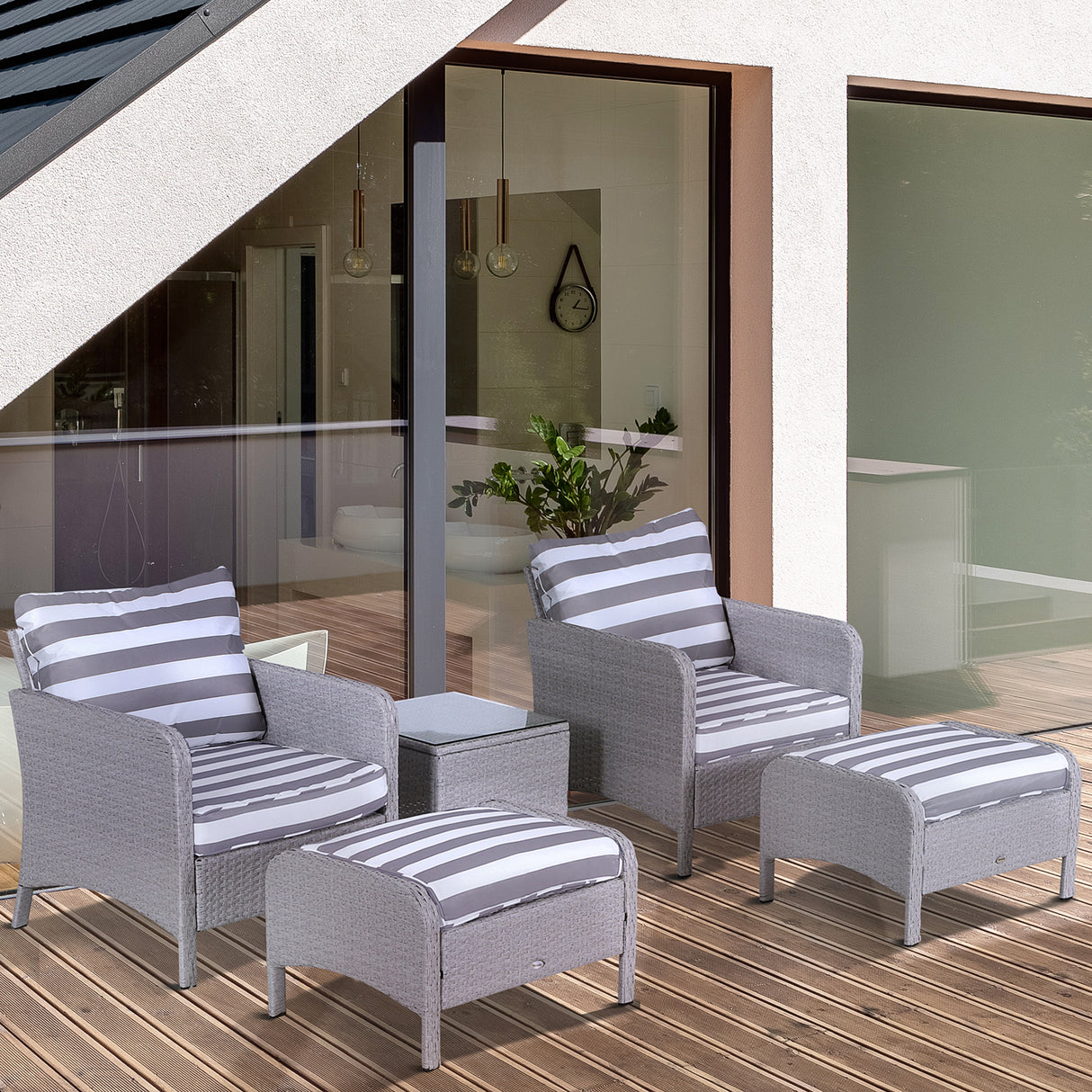 Poly Rattan Wicker Adjustable Recliner Sun Lounger Set of 2 With Storage Side Table - Velmora