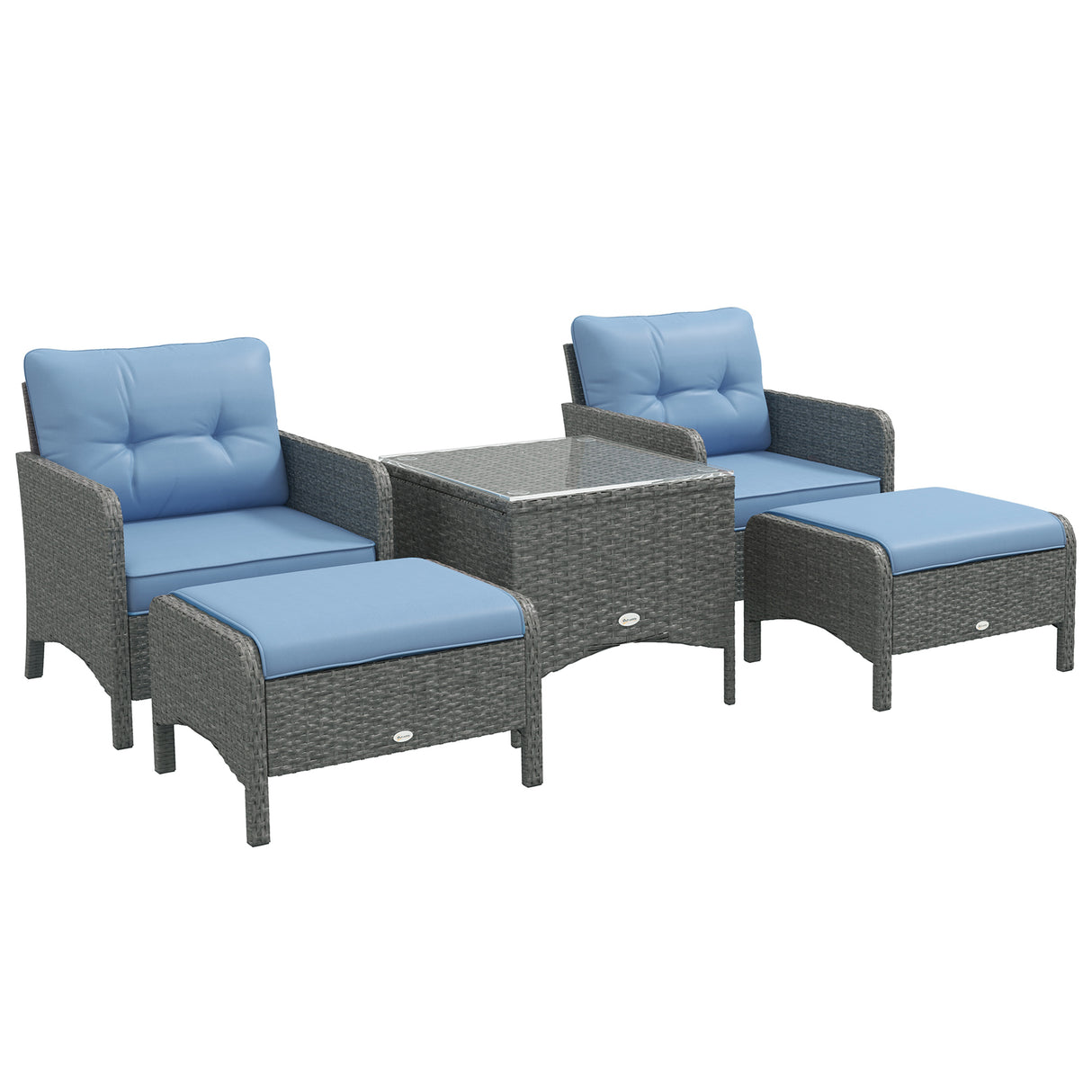 Poly Rattan Wicker Adjustable Recliner Sun Lounger Set of 2 With Storage Side Table - Velmora
