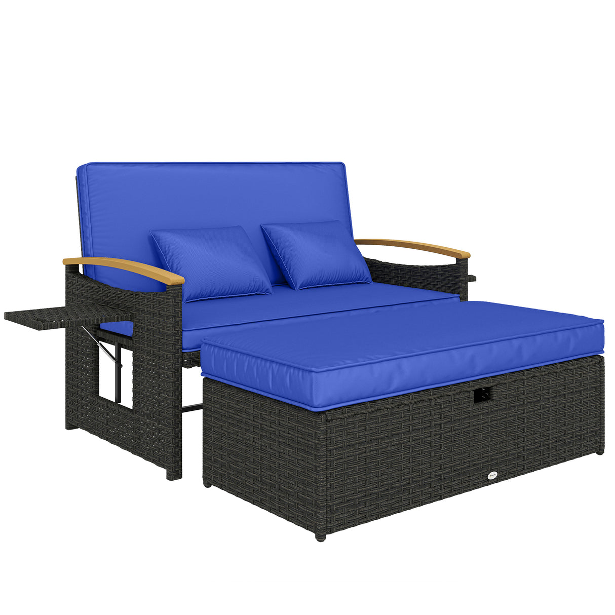 Poly Rattan Wicker Double Garden Sun Daybed With Storage Ottoman - Velmora