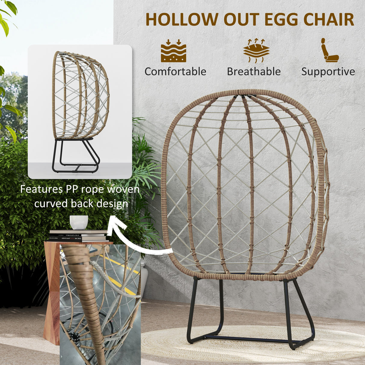 Poly Rattan Wicker Egg Chair With Thickened Cushion and Headrest - Velmora