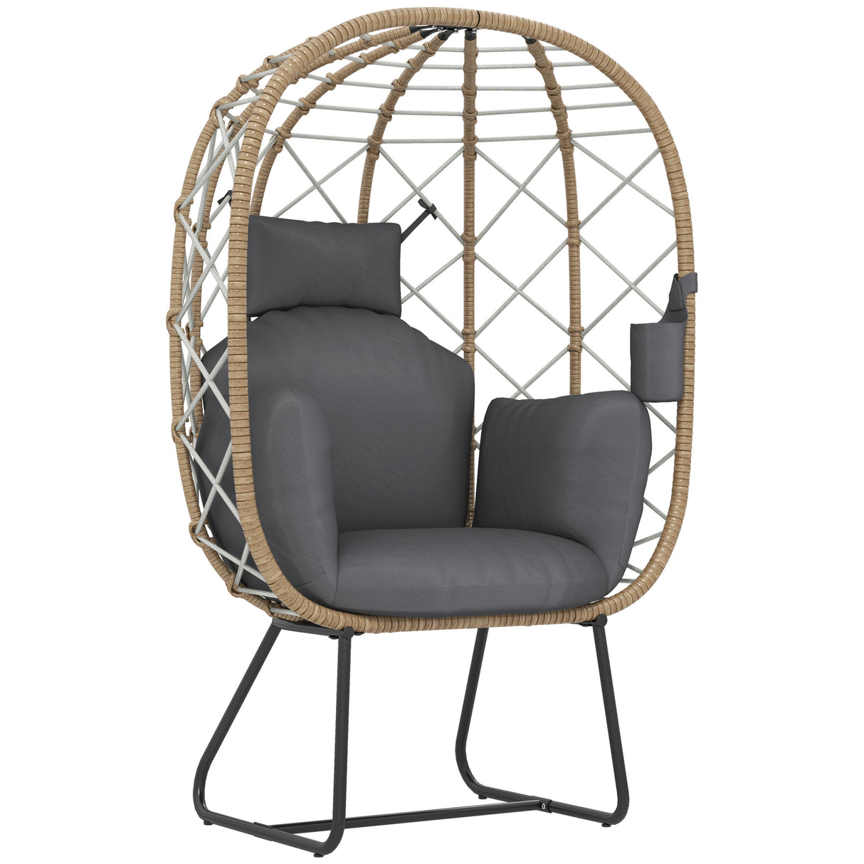 Poly Rattan Wicker Egg Chair With Thickened Cushion and Headrest - Velmora