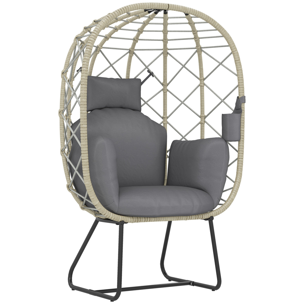 Poly Rattan Wicker Egg Chair With Thickened Cushion and Headrest - Velmora