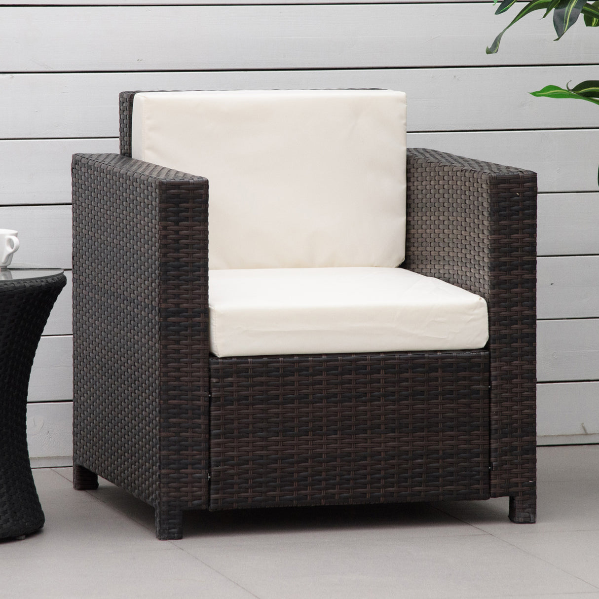 Poly Rattan Wicker Garden Armchair With 10 cm Thickened Cushion - Velmora