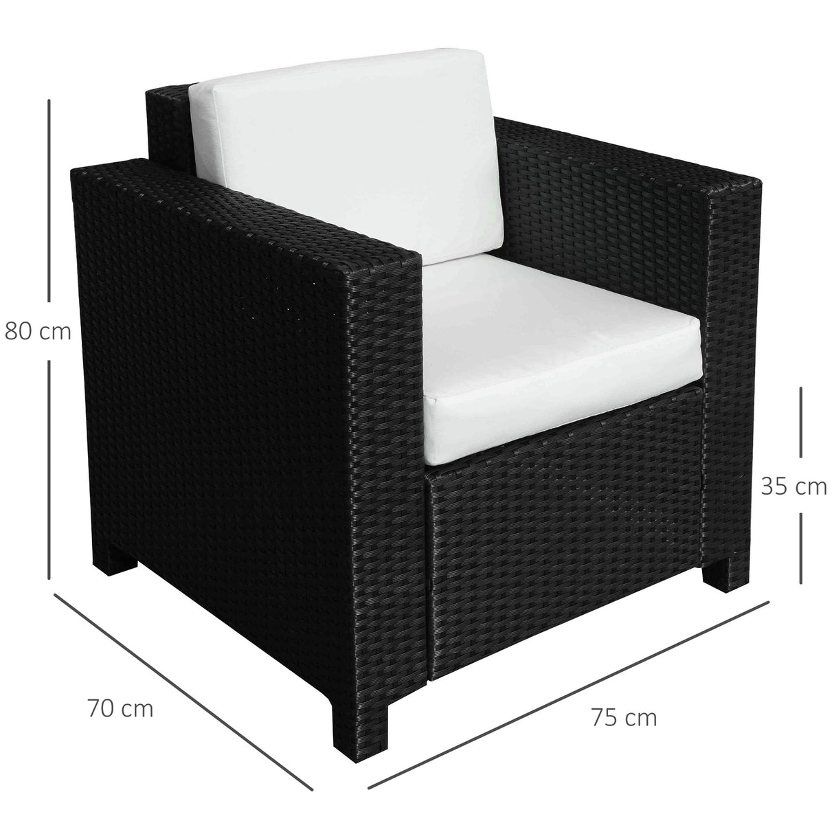 Poly Rattan Wicker Garden Armchair With 10 cm Thickened Cushion - Velmora