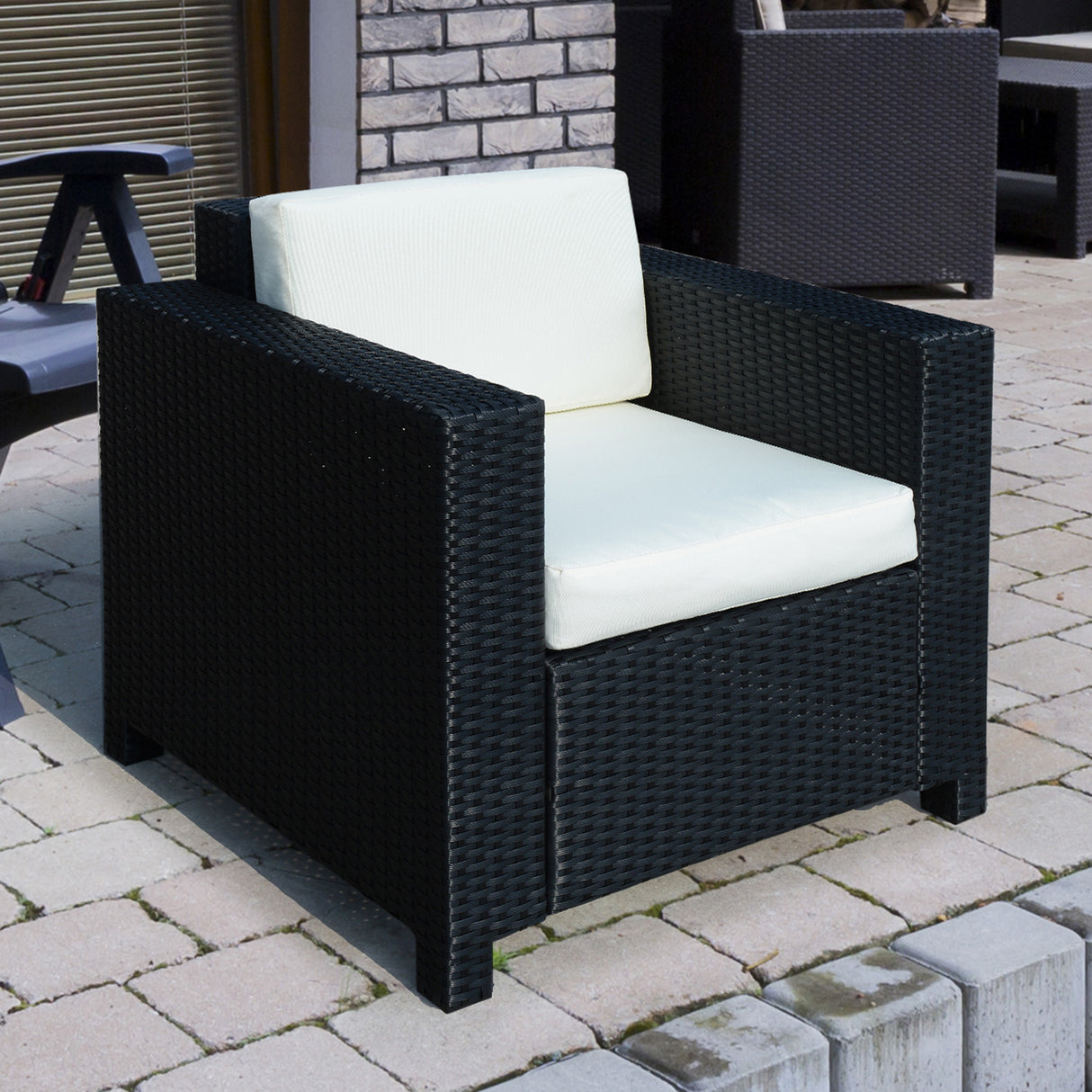 Poly Rattan Wicker Garden Armchair With 10 cm Thickened Cushion - Velmora