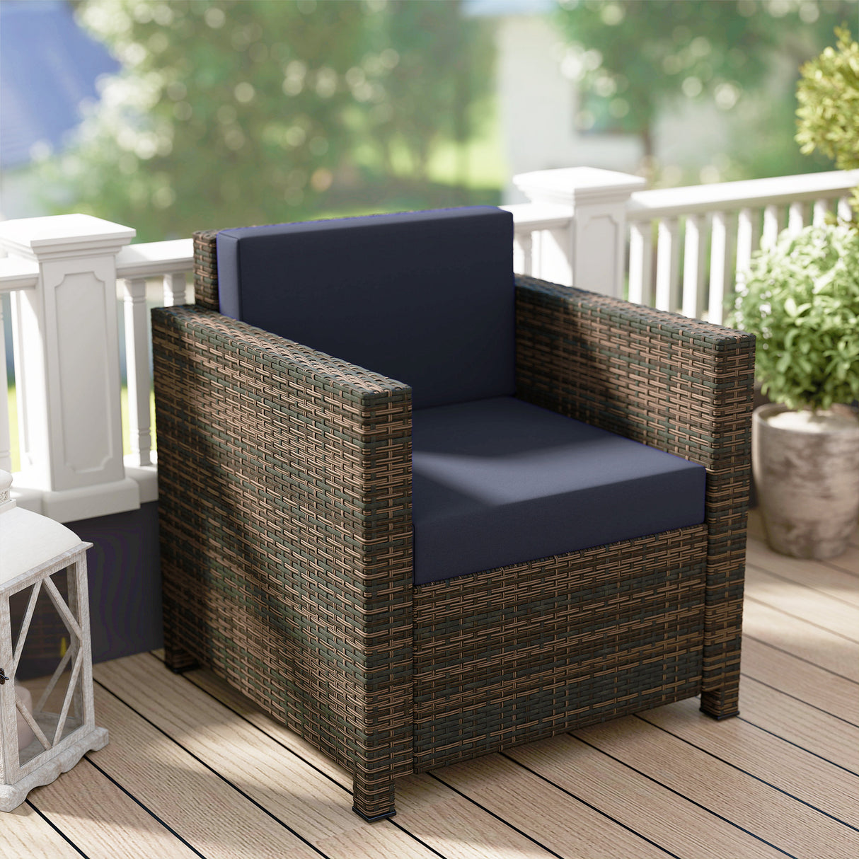 Poly Rattan Wicker Garden Armchair With 10 cm Thickened Cushion - Velmora