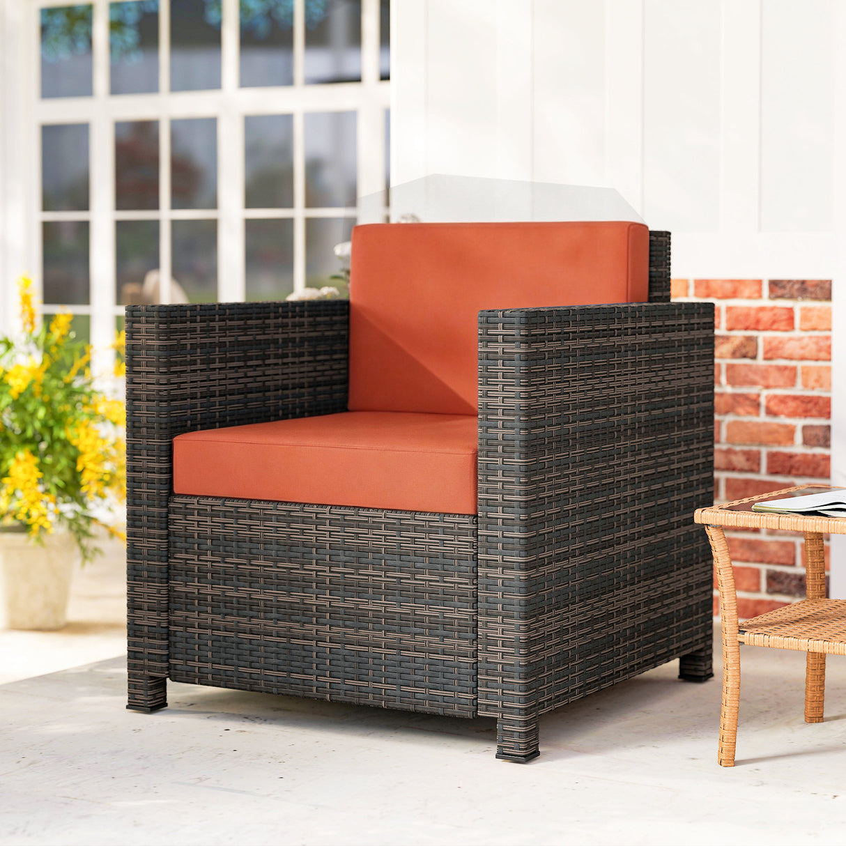 Poly Rattan Wicker Garden Armchair With 10 cm Thickened Cushion - Velmora