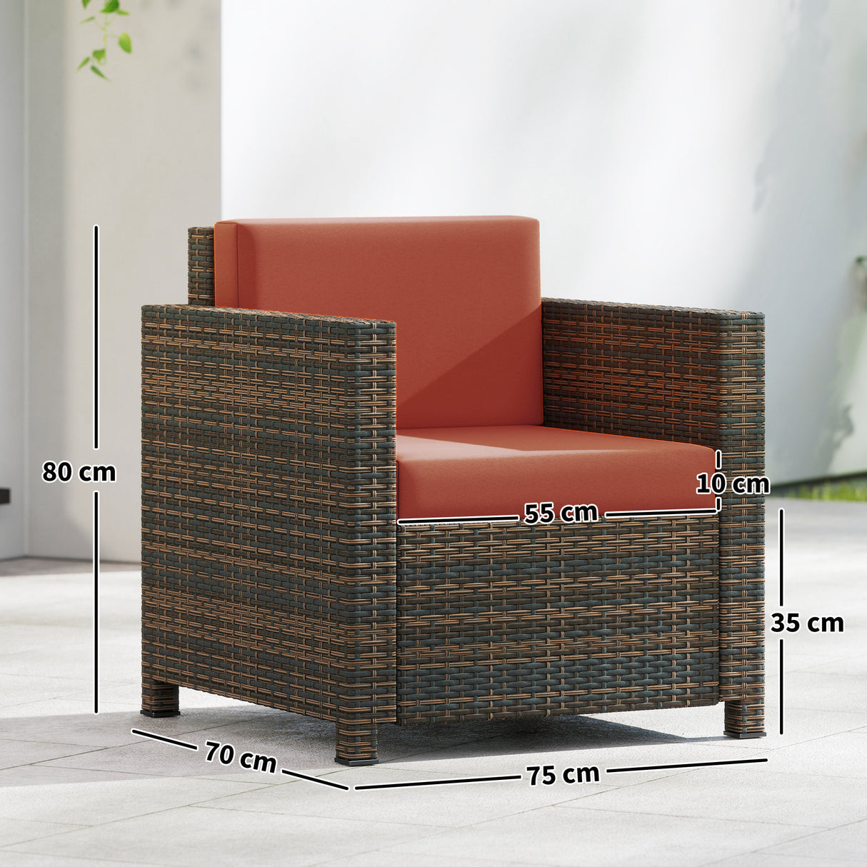 Poly Rattan Wicker Garden Armchair With 10 cm Thickened Cushion - Velmora