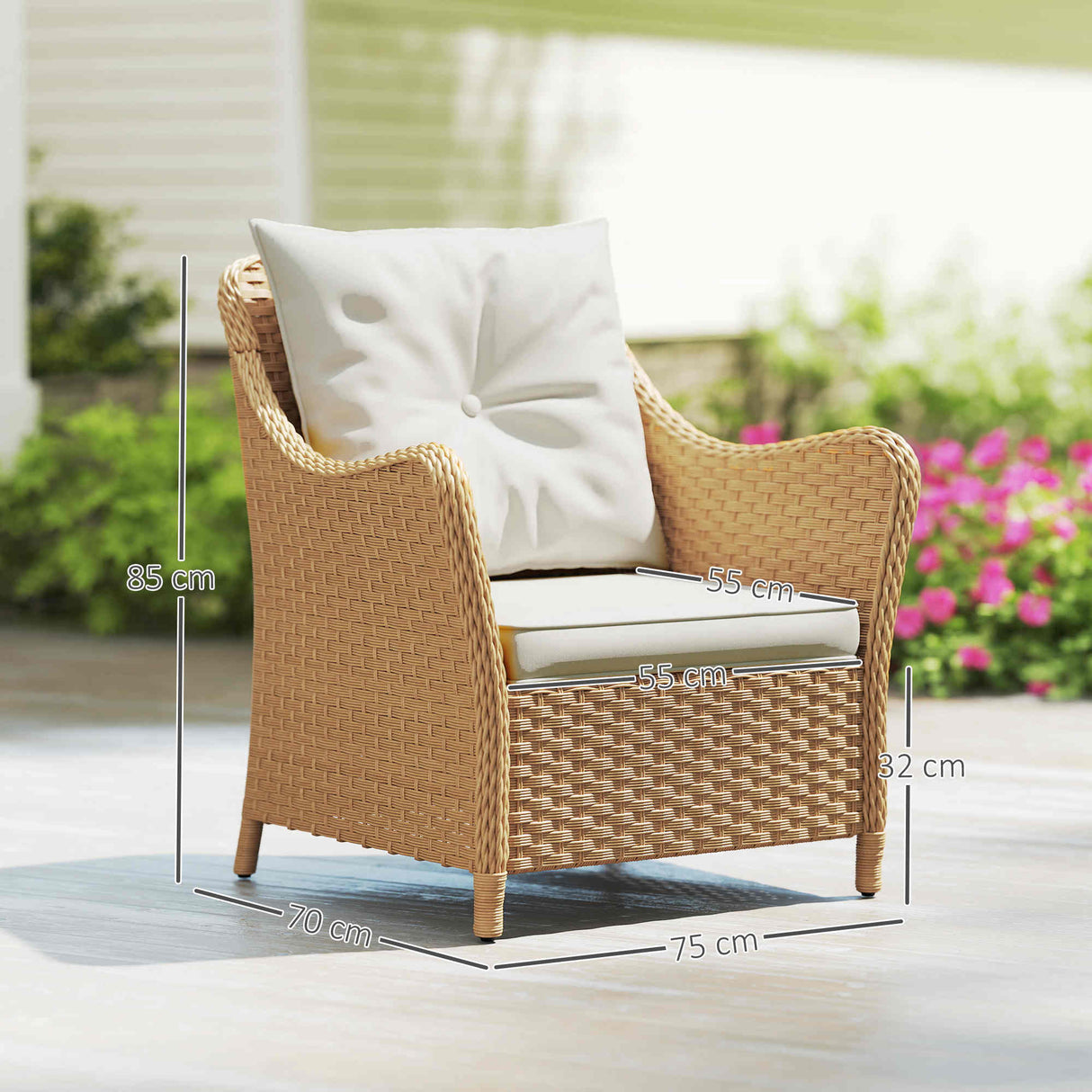 Poly Rattan Wicker Garden Armchairs in Set of 2 With Cushions - Velmora