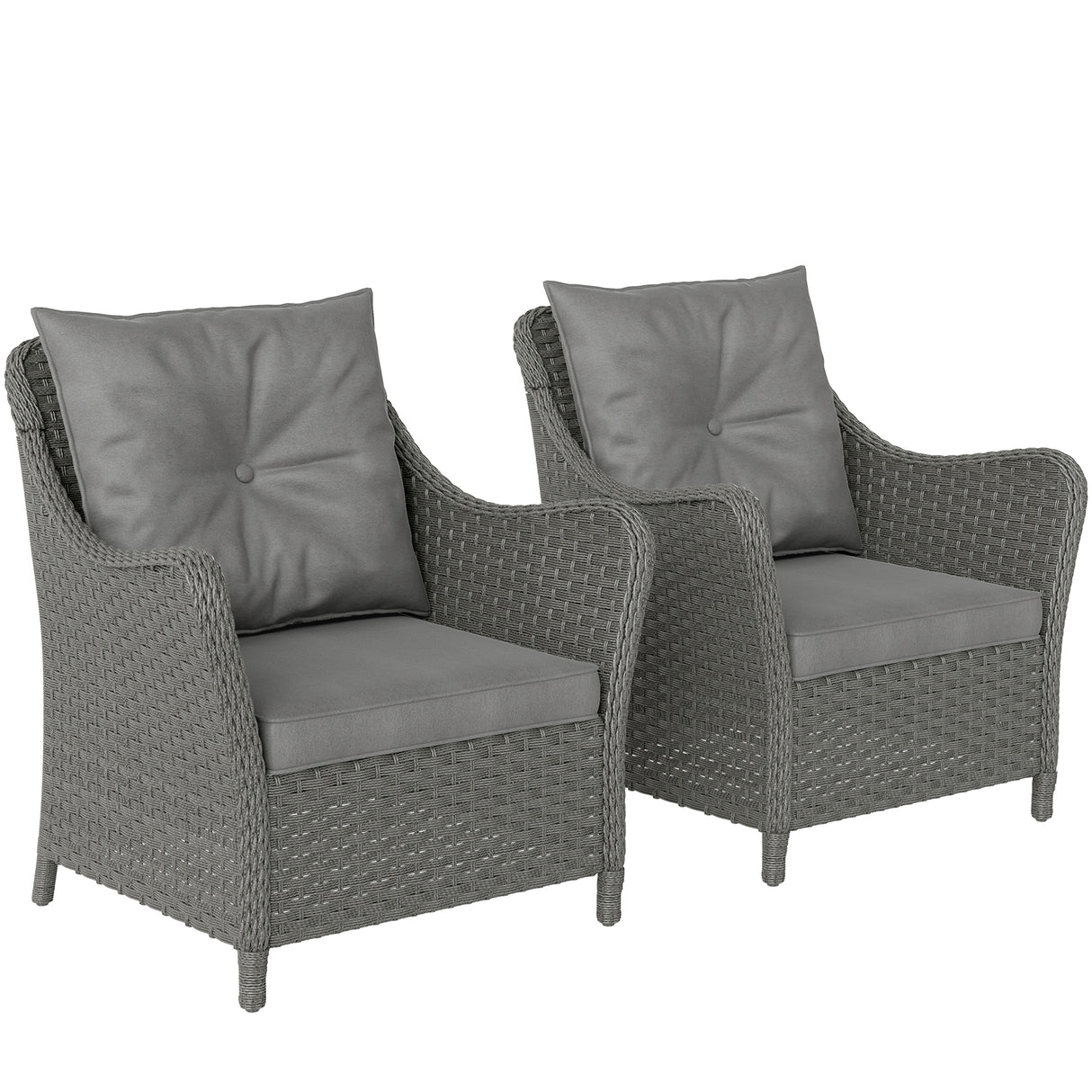 Poly Rattan Wicker Garden Armchairs in Set of 2 With Cushions - Velmora
