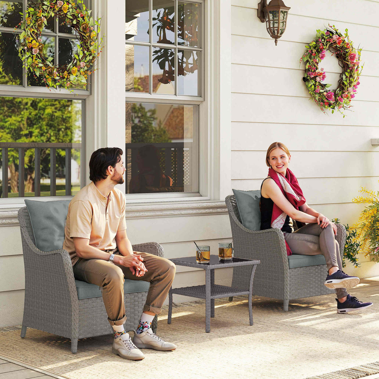 Poly Rattan Wicker Garden Armchairs in Set of 2 With Cushions - Velmora
