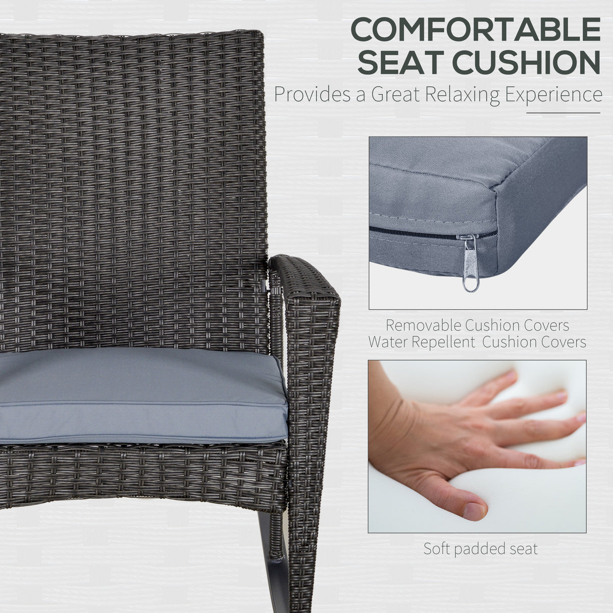 Poly Rattan Wicker Garden Rocking Armchair With Cushion - Velmora