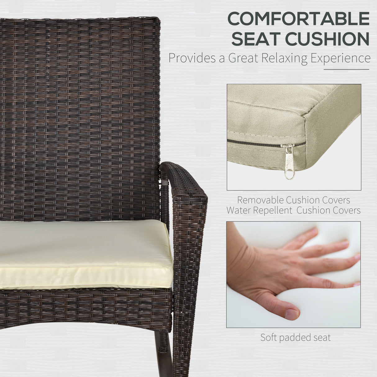 Poly Rattan Wicker Garden Rocking Armchair With Cushion - Velmora
