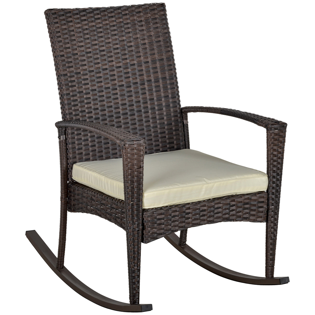 Poly Rattan Wicker Garden Rocking Armchair With Cushion - Velmora