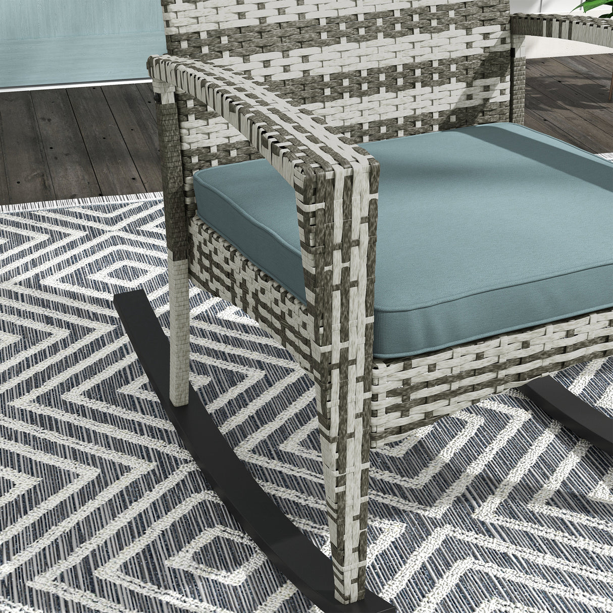 Poly Rattan Wicker Garden Rocking Armchair With Cushion - Velmora