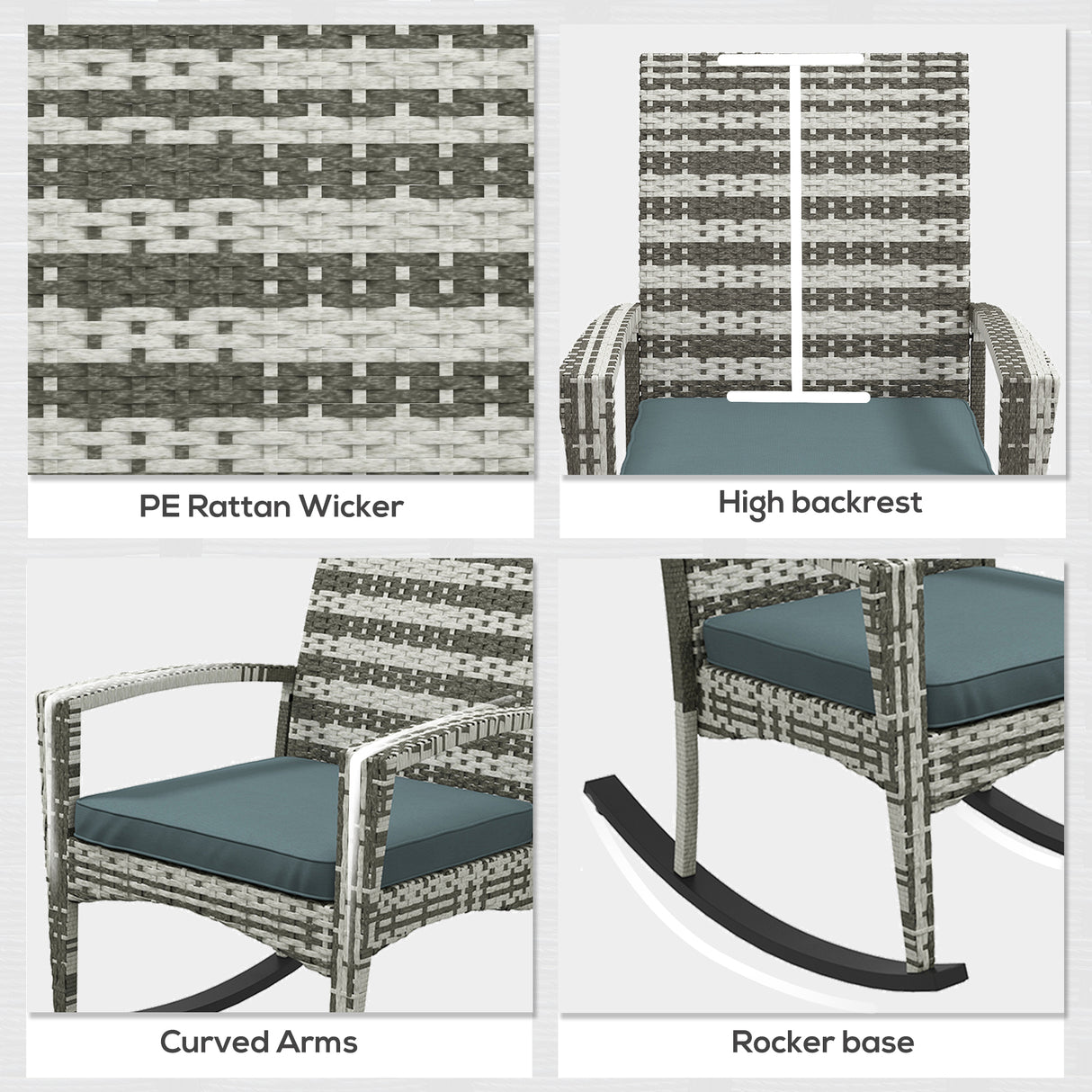Poly Rattan Wicker Garden Rocking Armchair With Cushion - Velmora