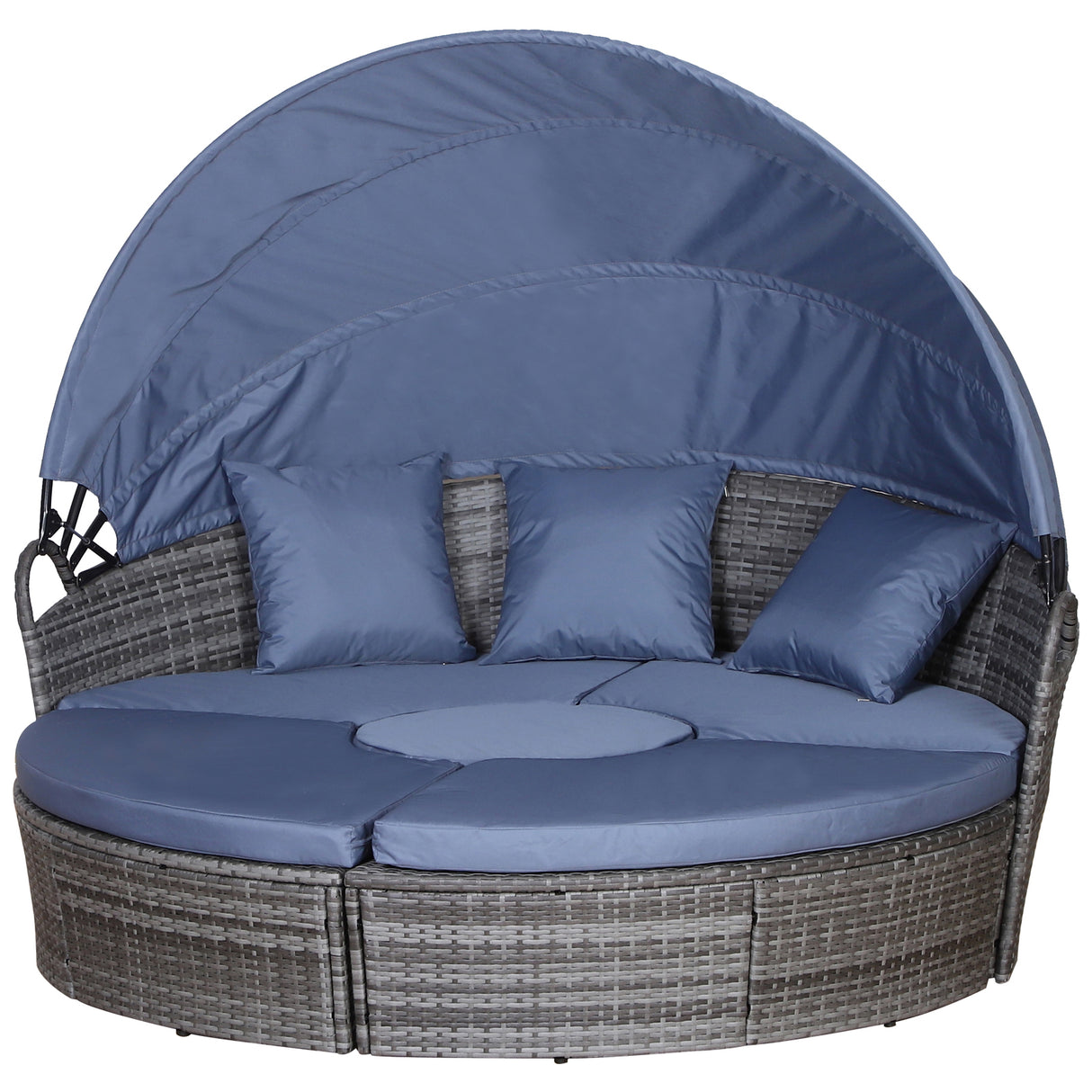Poly Rattan Wicker Garden Sofa Set Round Daybed With Retractable Canopy - Velmora