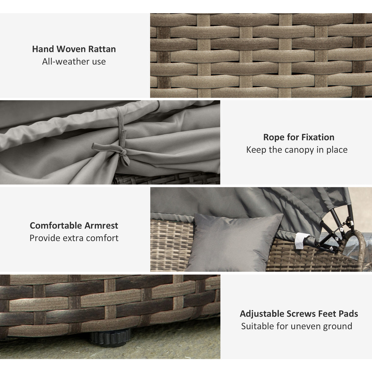 Poly Rattan Wicker Garden Sofa Set Round Daybed With Retractable Canopy - Velmora
