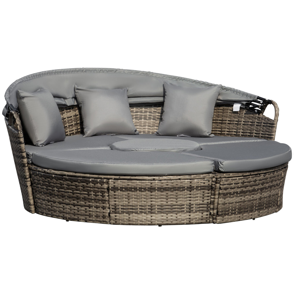 Poly Rattan Wicker Garden Sofa Set Round Daybed With Retractable Canopy - Velmora