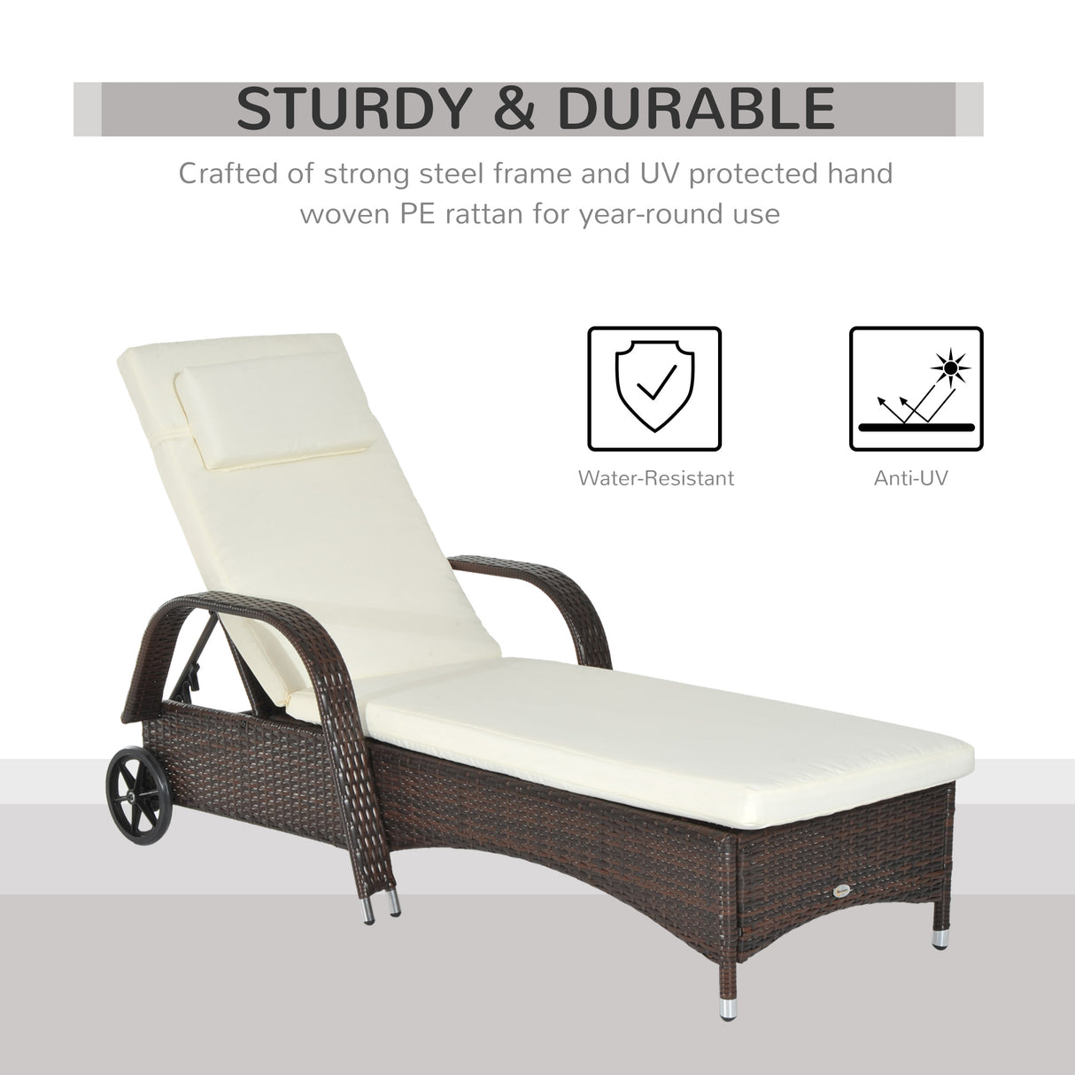 Poly Rattan Wicker Recliner Garden Sun Lounger With Adjustable Headrest - Velmora