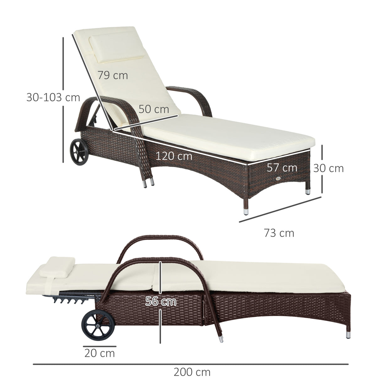 Poly Rattan Wicker Recliner Garden Sun Lounger With Adjustable Headrest - Velmora