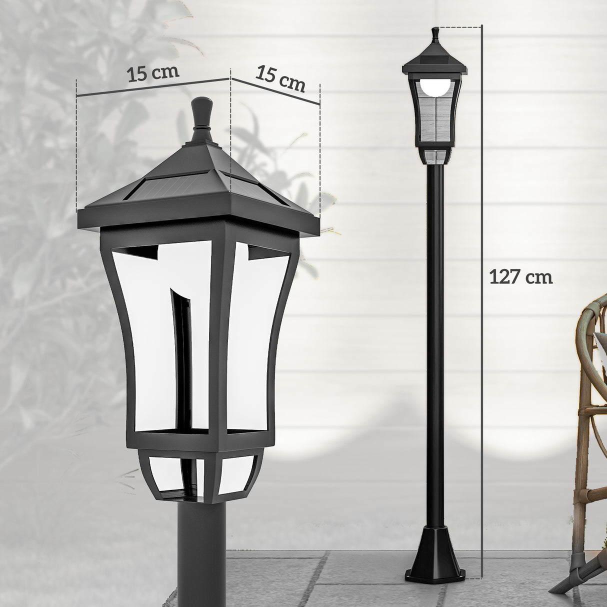 Polycarbonate 1.3 m LED Solar Powered Garden Lamp Post - Velmora