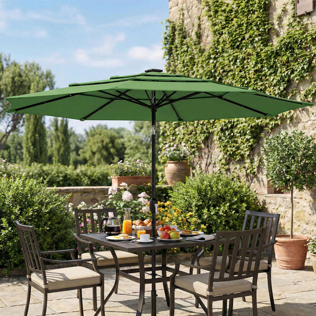 Polyester 3 Tier Tilting Parasol Umbrella 300cm Diameter - Velmora