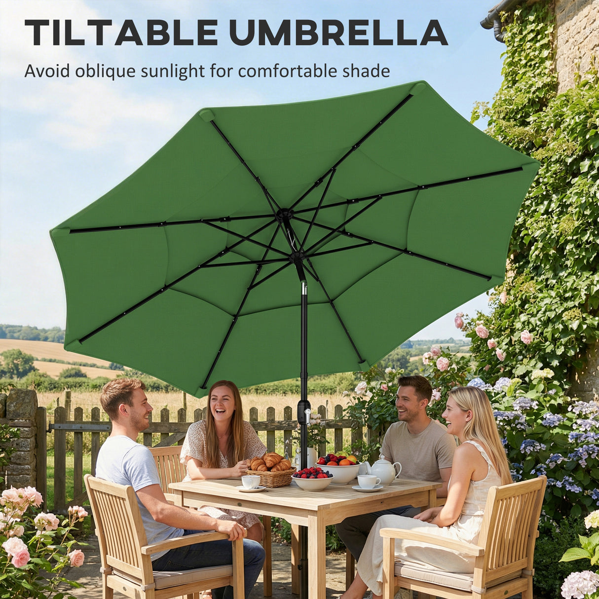 Polyester 3 Tier Tilting Parasol Umbrella 300cm Diameter - Velmora