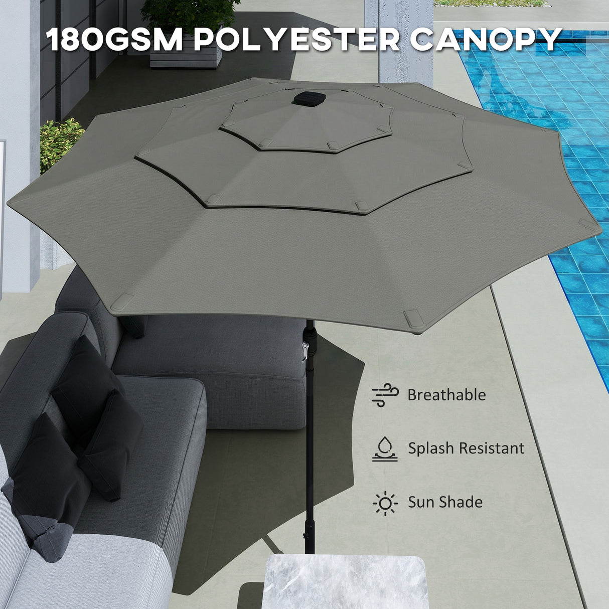 Polyester 3 Tier Tilting Parasol Umbrella 300cm Diameter - Velmora